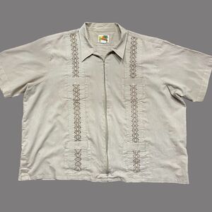 Haband Guayabera Vintage Cuban Tan Embroidered Full Zip Casual Shirt Men's 6XL